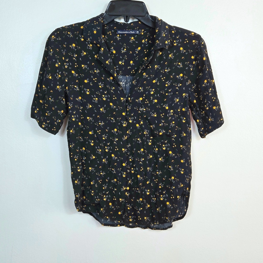 Abercrombie & Fitch Womens Black Yellow Ditsy Floral Button Blouse XS Cottage